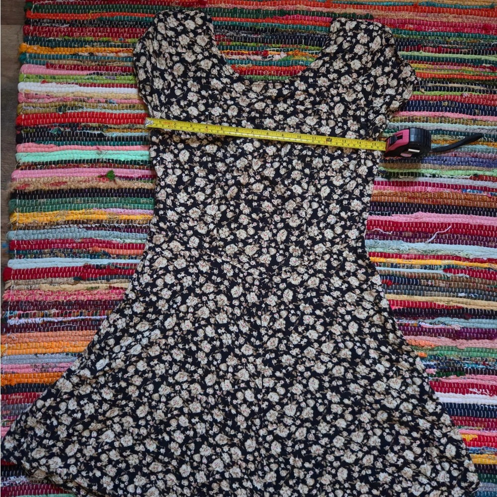 90s Byer Too! Floral Black and Cream Women's Dress